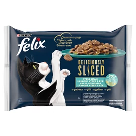 FELIX Macska Alutasak - Deliciously Sliced Halas Válogatás Aszpikban 80g x 4