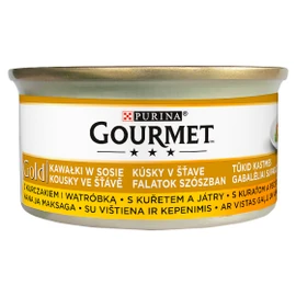 GOURMET GOLD Macska Konzerv - Szószban Csirkével és májjal 85g