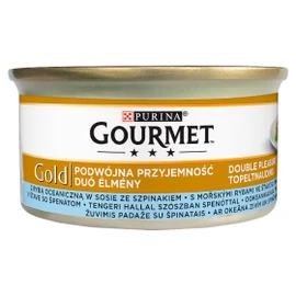 GOURMET GOLD Macska Konzerv - Szószban Duo Élmény Tengeri hallal spenóttal 85g