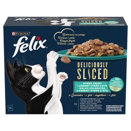 FELIX Macska Alutasak - Deliciously Sliced Halas Válogatás Aszpikban 80g x12