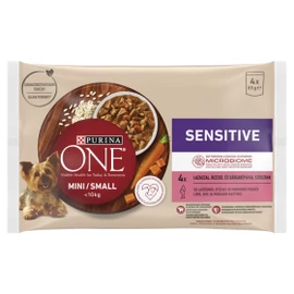 ONE Kutya Alutasak - Mini Adult Szószban Sensitive Lazaccal, Rizs, sárgarépa 85g x 4