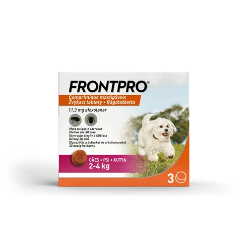 FRONTPRO Kutya Rágótabletta - Bolha Kullancs   (2-4kg) XS 11mg x 3