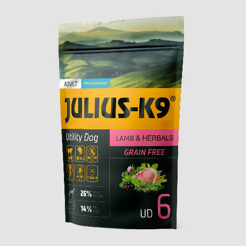 JULIUS-K9 Kutyatáp - Adult GF Utility Dog Hypoallergenic Lamb Herbals   340g