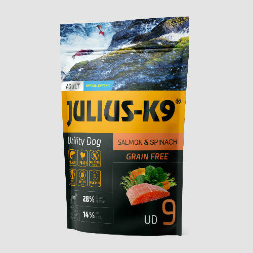 JULIUS-K9 Kutyatáp - Adult GF Utility Dog Hypoallergenic Salmon Spinach   340g