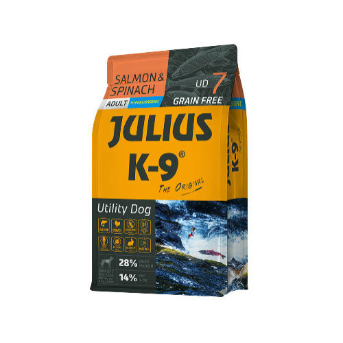 JULIUS-K9 Kutyatáp - Adult GF Utility Dog Hypoallergenic Salmon Spinach  3kg