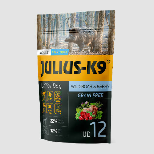 JULIUS-K9 Kutyatáp - Adult GF Utility Dog Hypoallergenic Boar Berry   340g